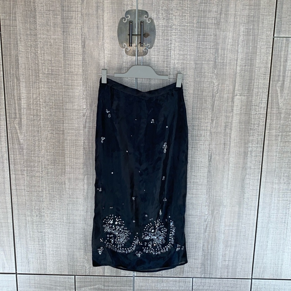 Zara Satin Effect‎ Jewel Trim Midi Skirt